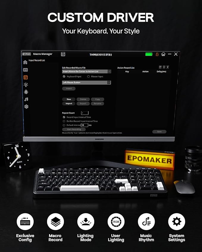 EPOMAKER TH99 Tri-Mode Wireless Mechanical Keyboard with 8000mAh Battery, Hot Swappable Custom RGB Gaming Keyboard with Numpad, Gasket Creamy for PC/Mac/Office (Black, Sea Salt Silent)