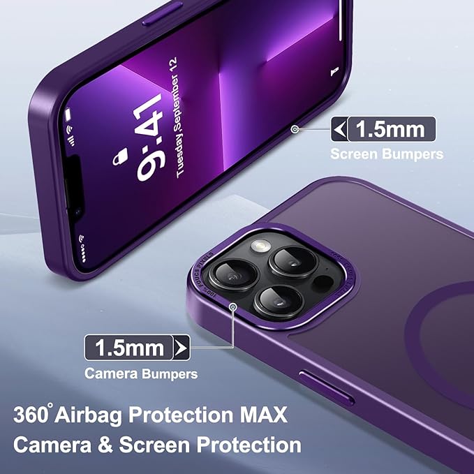 Newfuture Designed for iPhone 13 Pro Max Case with Magnetic [13 FT Military Drop Protection] [Compatible with Magsafe] Slim Translucent Matte Shockproof with Anti-Fingerprint Phone Case, Deep Purple