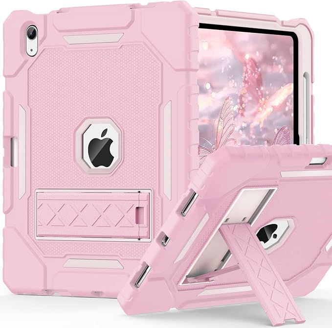ZoneFoker Case for iPad (A16) 11th/10th Generation 11/10.9 inch 2025/2022, Heavy Duty Military Grade Shockproof Rugged Cover with Pencil Holder/Stand for i Pad 11th / 10 th Gen (Light Pink)