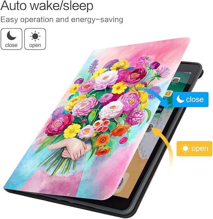 Vimorco for iPad 9th Generation Case, for iPad 7th/8th Generation Case for iPad 10.2 Cover, Auto Sleep/Wake, for iPad Cover 9th Generation Multi-Angle View, Pink and Blue Bouquet Flower