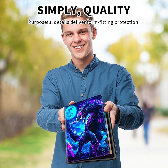 for Amazon Kindle Fire 7 (12th Generation, 2022 Release) 7" Tablet Case, Slim Kickstand Stand Leather Smart Cover with Auto Wake/Sleep, Blue Moon Dragon