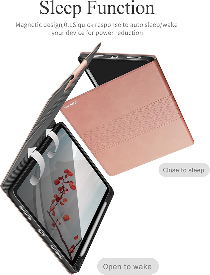 auaua Case for iPad Pro 11 Inch (M5/M4) 2025/2024, PU Leather Case with Pencil Holder, Supports Pencil Pro and Pencil(USB-C), Adjustable Angles, Auto Sleep/Wake (Pink)