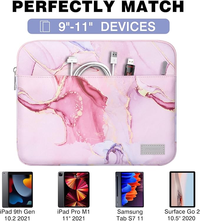 MoKo 9-11 Inch Tablet Sleeve Bag Carrying Case Fits iPad Pro 11 M5/Air M3, iPad A16 2025, i-Pad 10th 10.9, i-Pad 9/8/7th Gen 10.2, iPadAir 5/4th 10.9, Tab S8 11"/Tab A 10.1,Cloudy Pink
