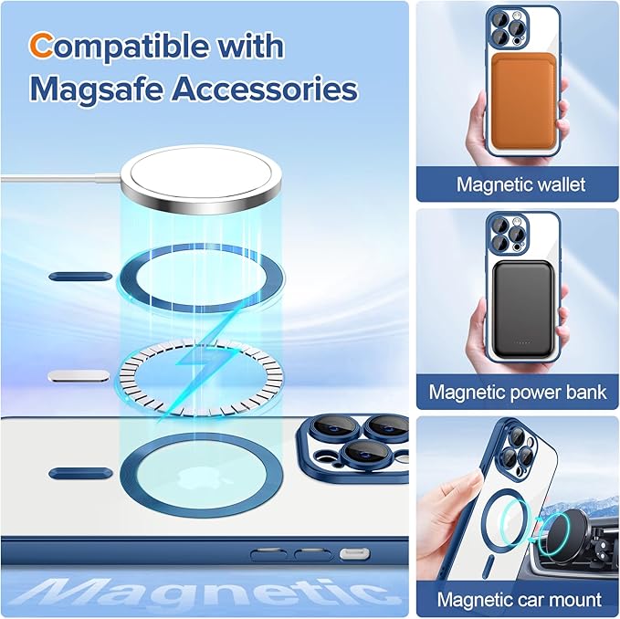 Hython Magnetic Clear for iPhone 12 Pro Max Case with Camera Lens Protector [Compatible with MagSafe] Plating Edge Slim Soft TPU Cover Protective Phone Case for iPhone 12 Pro Max, Matte Deep Blue