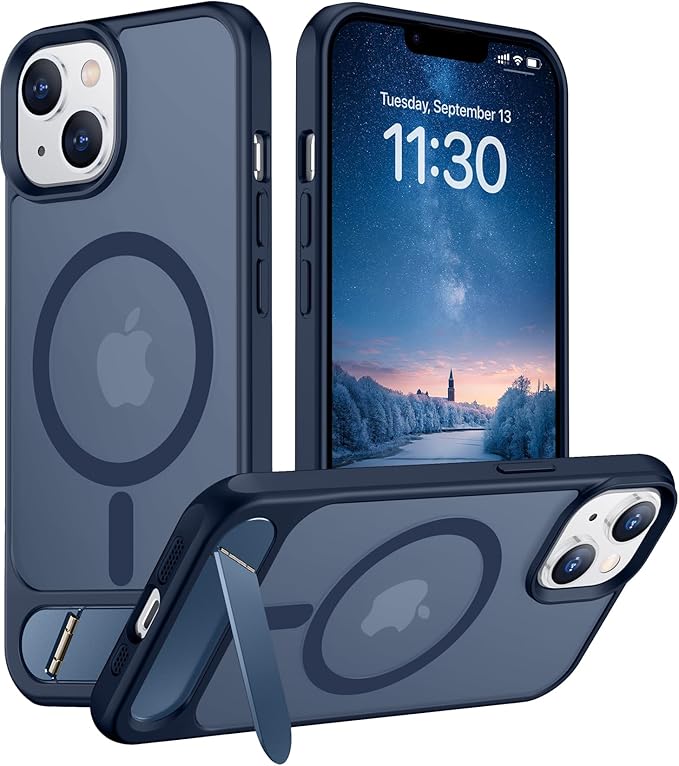 Magnetic Compatible with iPhone 14 Case/iPhone 13 Case,[Built-in Invisible Kickstand][Compatible with MagSafe][Military Grade Shockproof] Slim Translucent Matte Phone Case for iPhone 14/13 6.1"