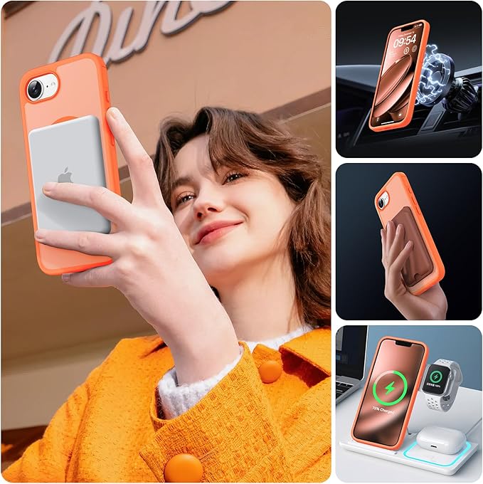 TOCOL for iPhone 17e Case, Compatible with Magsafe, Military Drop Protection, Slim Translucent Matte Shockproof for iPhone 17 e Case 6.1 inch (Orange)
