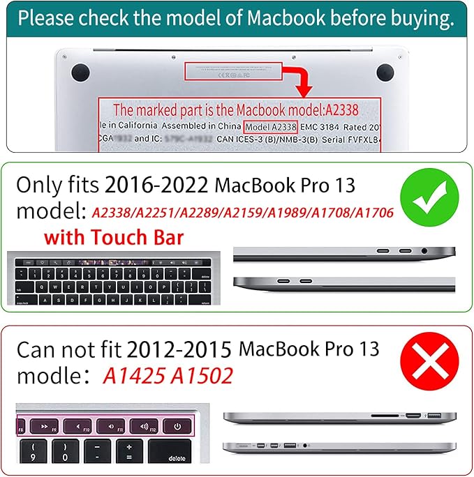 Teryeefi Case Compatible with MacBook Pro 13 inch Case A2338 M1 M2 A2251 A2289 A2159 A1989 A1706 with Touch Bar (2016-2022 Release) ,Alpine Green