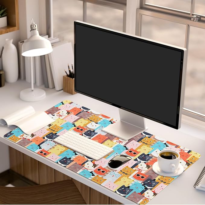 Large Mouse Pad Gaming, Desk Mat for Desktop, Cute Funny Cat Non-Slip Big Mousepad Desk Pad, 31.5" x 15.7"