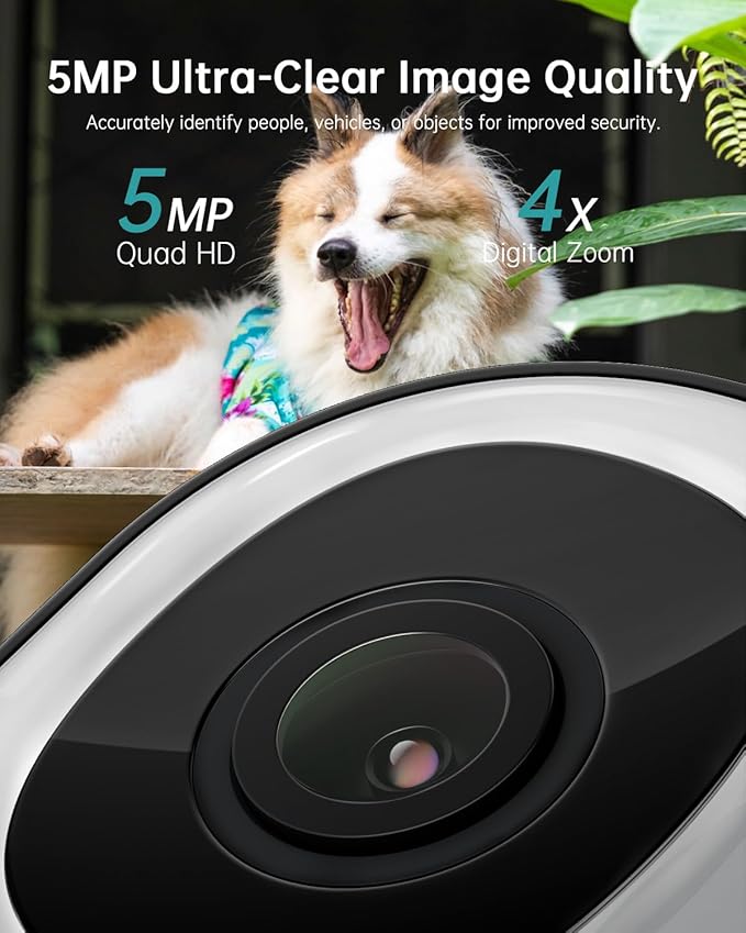 ZUMIMALL 2K Wired Outdoor Camera, 2.4G/5G WiFi Security Camera, 3MP, 24/7 Recording, AI Motion Detection, Cloud & SD Card Storage, 2-Way Audio, 360° PTZ Auto Tracking, Work with Alexa, IP66 (Black)