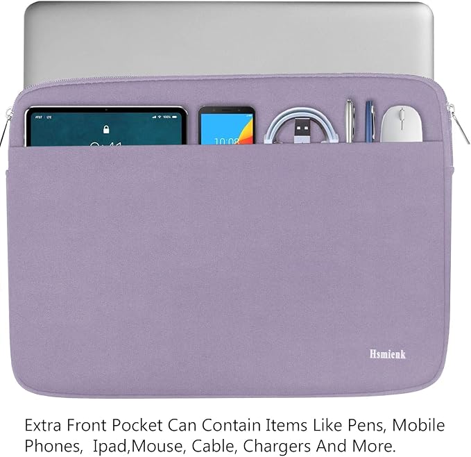 Laptop Sleeve 14 inch, Durable Shockproof Protective Notebook Cover Bag with Accessory Pocket, Carrying Laptop Sleeve Compatible for MacBook HP Lenovo Dell Asus Acer, Lilac Colour