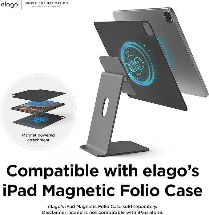 elago Premium iPad Magnetic Stand Designed for iPad Pro 12.9"(5th,4th Gen), 11"(3rd,2nd Gen), Air 10.9"(5th,4th Gen), Mini 8.3"(6th Gen, A17 Pro), 10.9"(10th Gen) [Dark Grey]
