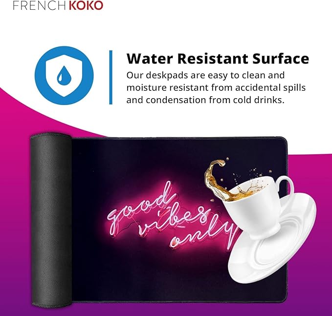 French KOKO Large Mouse Pad Desk Mat Protector Keyboard Pad Desktop Office School Decor Big Extended Quote Computer Accessories Mousepad Good Vibes Only Inspiration Work