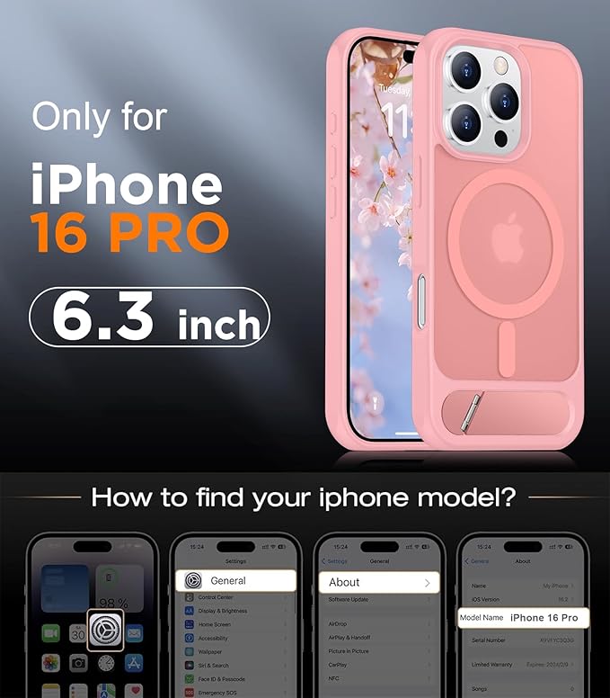Magnetic Compatible with iPhone 16 Pro Case, [Built-in Invisible Kickstand][Compatible with MagSafe][Military Grade Shockproof] Slim Translucent Matte Phone Case for iPhone 16 Pro 6.3"