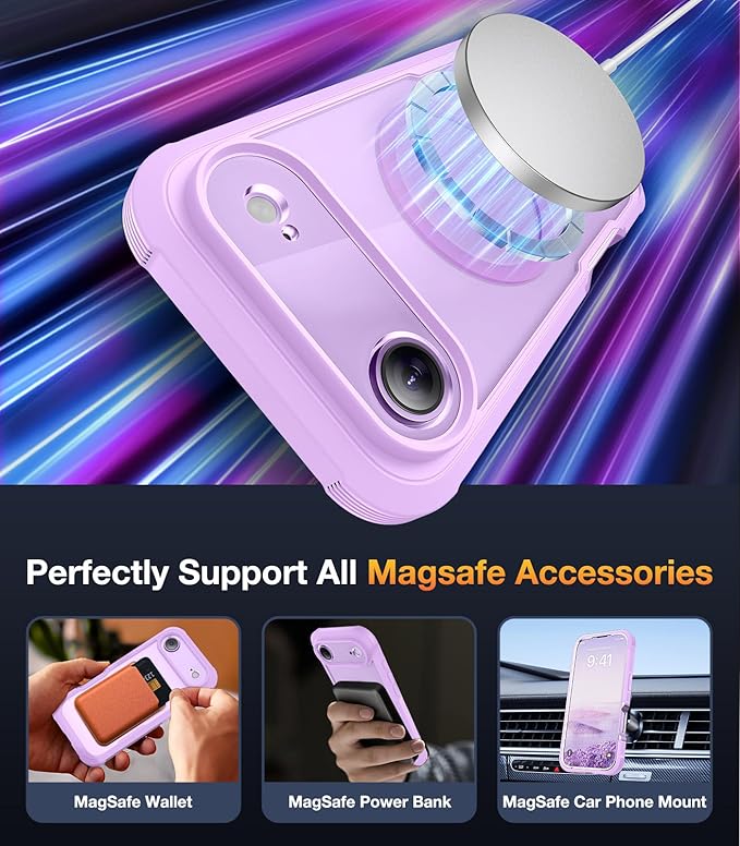 Diaclara Magnetic Designed for iPhone Air Case Full Body Bumper,[Compatible with MagSafe] Military Drop Proof Cover with Built-in Touch Sensitive Anti-Scratch Screen Protector for iPhone 17 Air Purple