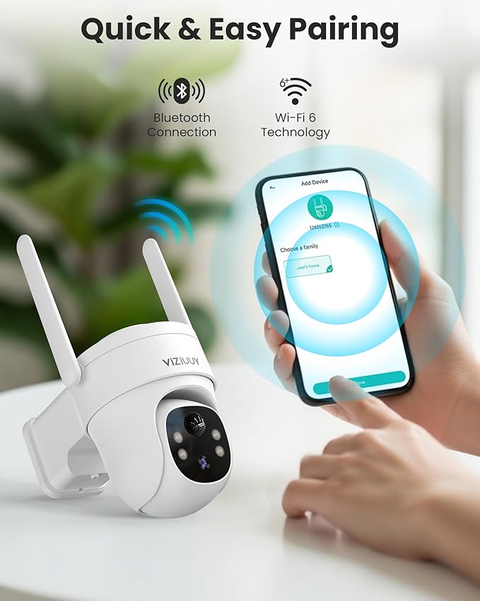 VIZIUUY Solar Security Cameras Wireless Outdoor, 3MP Pan Tilt 360°WiFi Camera with Color Night Vision/PIR Sensor/2-Way Audio/Alexa/Google Assistant