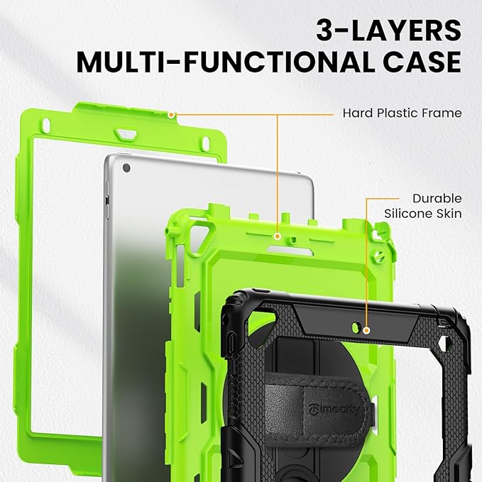 Timecity Case for iPad 6th/ 5th Generation 9.7 Inch 2018/2017 with Rotating Stand Handle Strap, Full-Body Silicone+PC Durable Sturdy Protective Case for iPad 5th/ 6th Gen/Air 2/ Pro 9.7 -Green