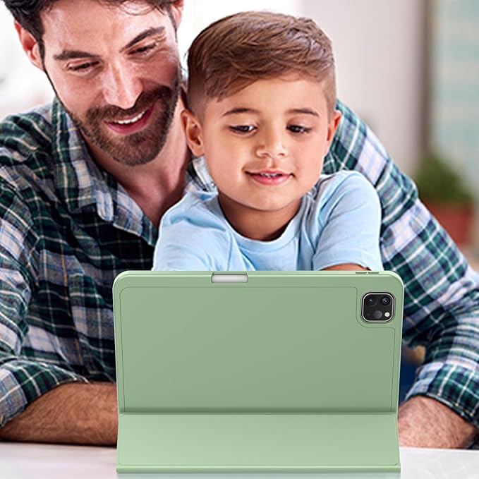ZryXal iPad Pro 11 Inch Case (M5) 2025/ (M4) 2024 (Model: A2836/A2837/A3006), Trifold Stand Smart Cover with Pencil Holder and Soft TPU Back, Auto Wake/Sleep (Matcha Green)