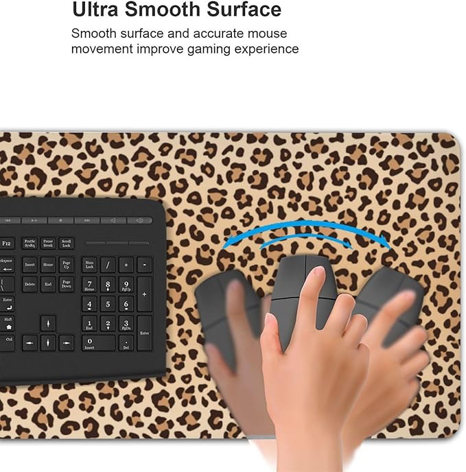 Leopard Print Mouse Pads XXL Extended Mousepad with Stitched Edges Cheetah Animal Skin Non-Slip Rubber Base Computer Keyboard Pad Desk Mat for Home Office Desk Decor, 35.4" X 15.7"
