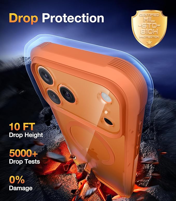 Diaclara Magnetic Designed for iPhone 17 Pro Case 6.3'' [Full Camera Protection] Full Body Bumper,[Compatible with MagSafe] Phone Case w/Built-in Privacy Screen Protector,Orange