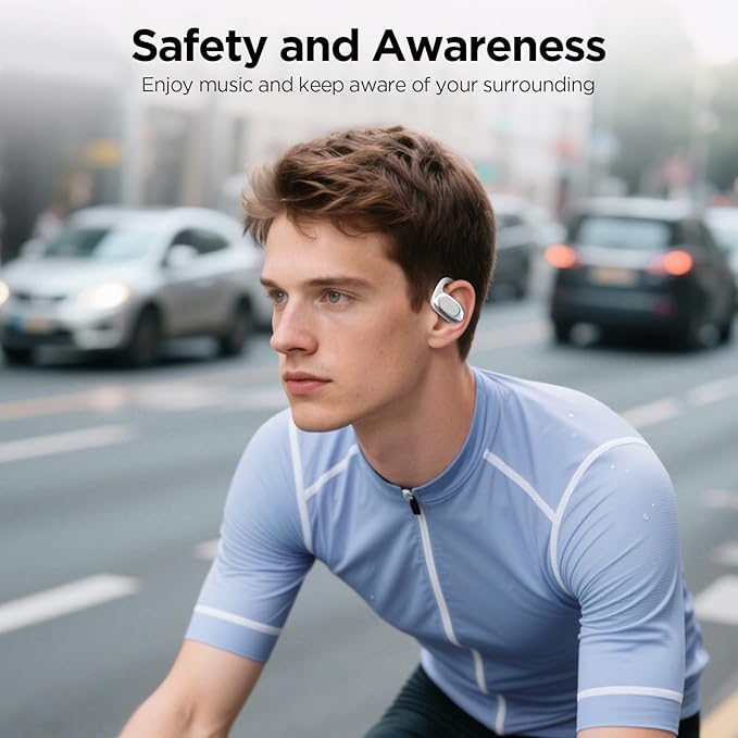 Open Ear Wireless Headphones Air Conduction Earbuds with Mic 42H Playtime Clear Calls LED Digital Display Over Earphones Lightweight Waterproof Secure Earhooks for PC Sports Running Game Business Work