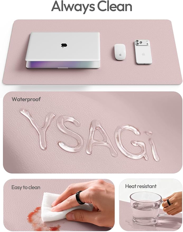 YSAGi Leather Desk Pad Protector, Office Desk Mat, Large Mouse Pad, Non-Slip PU Leather Desk Blotter, Laptop Desk Pad, Waterproof Desk Writing Pad for Office and Home(Grayish Lavender, 47" x 17")