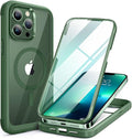 Miracase Magnetic for iPhone 13 Pro Max Case 6.7 inch, (Compatible with MagSafe) Upgrade Full-Body Clear Phone Bumper Case with Built-in 9H Tempered Glass Screen Protector, Magnetic Acacia Green