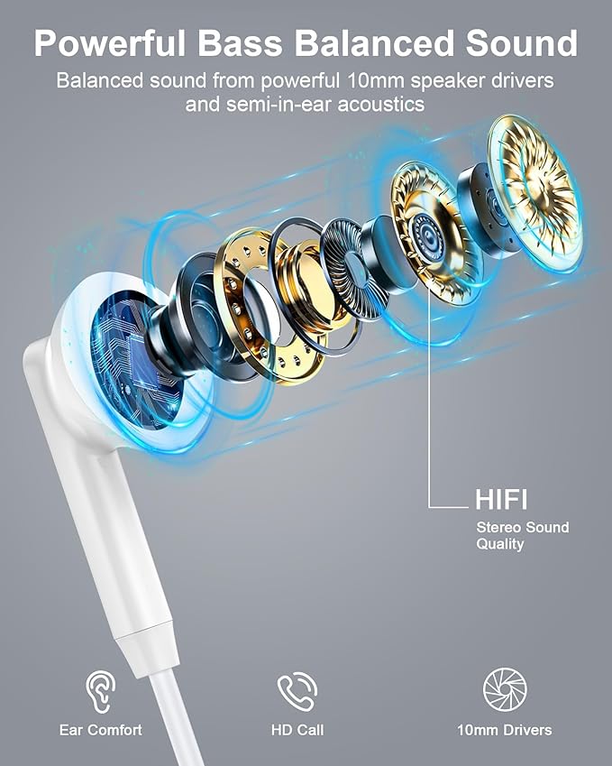 Earbuds Wired for iPhone 17e 17 Pro Max 17Pro Air Pods 16e 16 15 Plus, USB C Headphones Ear Buds Apple Corded USB C Earbuds with Microphone, USBC in-Ear Type C Earphones Android Noise Cancelling Bud