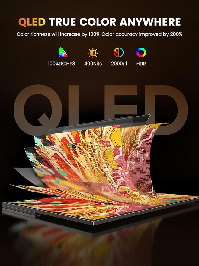 UPERFECT Portable Gaming Monitor 144Hz 2.5K, 16” 100% DCI-P3 QLED Portable Monitor, 400 Nits FreeSync Monitor, USB-C & MINI HDMI, VESA & Case, Travel Second Screen for Laptop, Computer, Game Consoles