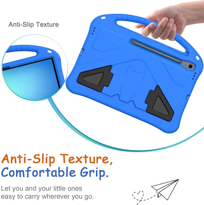 Kids Case for Samsung Galaxy Tab S10 FE+ (Plus) 13.1" 2025, Techcircle Light Weight Shock Proof EVA Foam Handle Rugged Stand Protective Cover, Blue