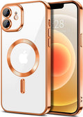 Hython Magnetic Clear for iPhone 12 Case with Camera Lens Protector [Compatible with MagSafe] Luxury Plating Edge Slim Soft TPU Cover Protective Phone Case for iPhone 12 6.1", Orange