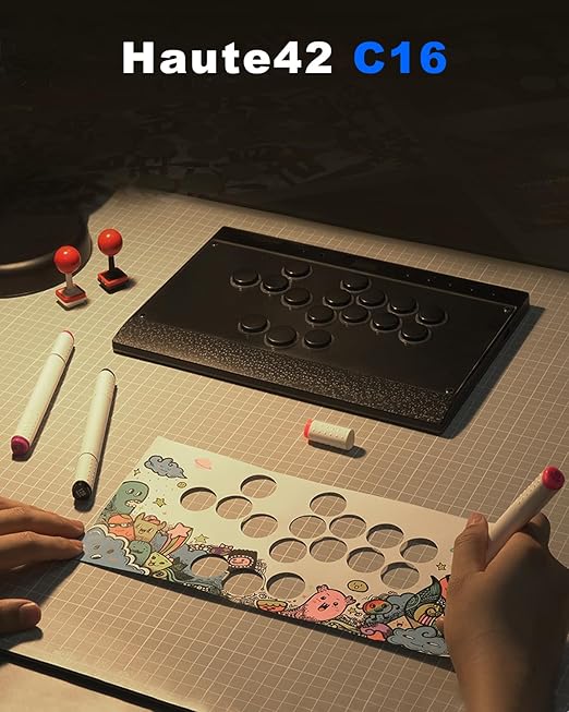 Haute42 Leverless Controller for Arcade Gaming: C16 Magnetic Detachable Series - Aluminum Alloy Base with Acrylic Panel - Laser-Engraved Wrist Rest - Custom RGB Controller for PC/Switch/PlayStation