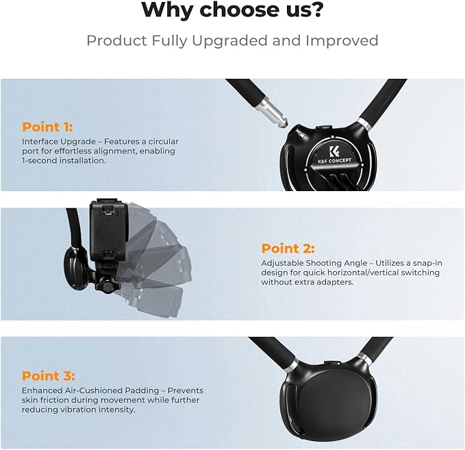 K&F Concept Neck Mount with Air Cushion, Camera POV Mount for Hands-Free POV Vlogging for GoPro Hero 13/12/11/10/9/8/7/6/5/4/MAX, Insta 360 Ace Pro 2, DJI Osmo 360 Nano Action 3/4/5 Pro, AKASO