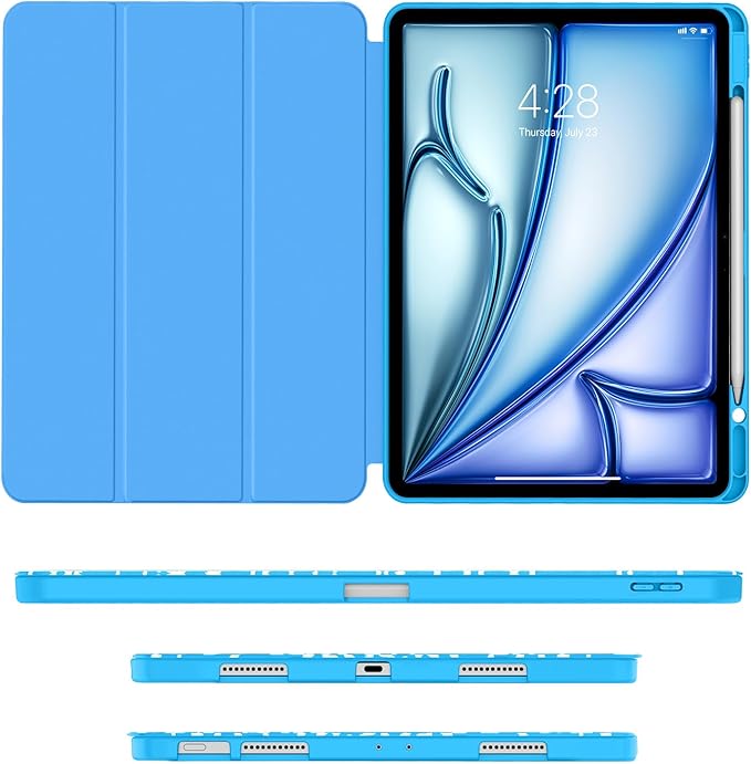 Soke Case for iPad Air 13 Inch (M4/M3/M2,2026-2024), iPad Pro 12.9" 6th/5th Generation with Pencil Holder(2021 2022 Release)-[Apple Pencil Charging + Auto Wake/Sleep] Soft Back Cover, Book Blue