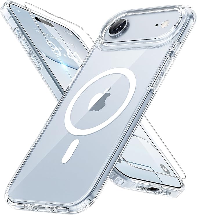 Miracase Magnetic for iPhone Air Case with Screen Protector(Compatible with MagSafe), Slim Thin Translucent Matte Military-Grade Protected Phone Cover for iPhone 17 Air 6.5", Clear