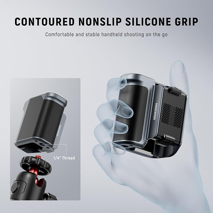 NEEWER AC034 Side Handle Only for AC014 Cage Compatible with DJI Osmo Action 5 Pro/4/3, Modular Quick Release Magnetic Action Camera Mount Adapter with Grip & Cold Shoe Shutter Extender Bar, Dark Gray