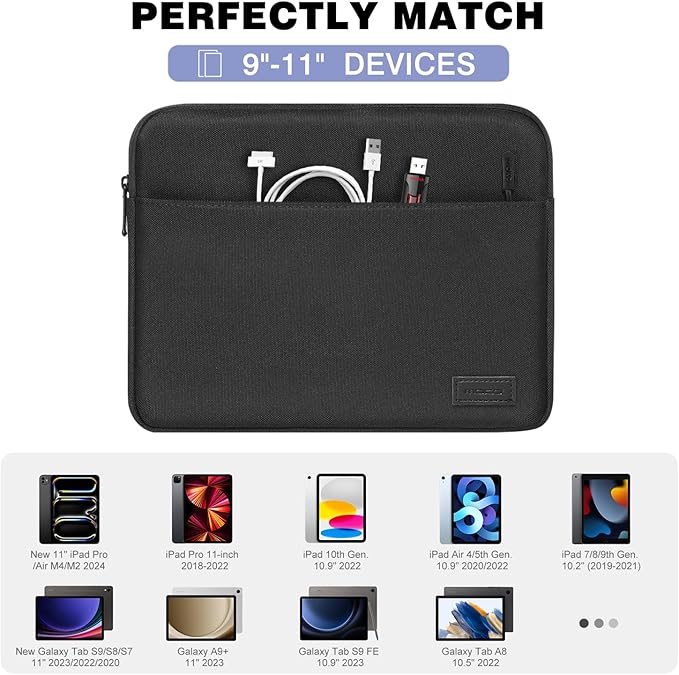 MoKo 9-11 Inch Tablet Sleeve Bag - Carrying Case for iPad Pro M4/Air M2/5/4/3, iPad 10th/9/8/7, Tab S8/S9, Black