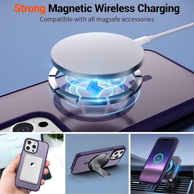 SUPFINE Magnetic for iPhone 15 Pro Max Case (Compatible with MagSafe) (Military Grade Drop Protection) Slim Translucent Matte Shockproof with Anti-Fingerprint Phone Case, Dark Purple