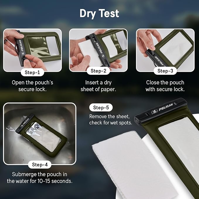 Pelican 2 Pack Marine - IP68 Waterproof Phone Pouch (Regular Size) Floating Waterproof Phone Case - Beach Cruise Ship Travel Essentials - Works with All Phones - Detachable Lanyard - OD Green