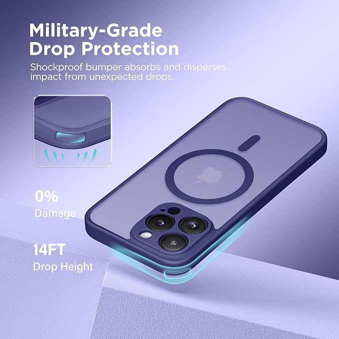CAPRARO Magnetic for iPhone 14 Pro Case, [Compatible with MagSafe] [Full Camera Protection] Shockproof Protective Slim Translucent Matte Phone Case for iPhone 14 Pro 6.1'', Purple Eggplant