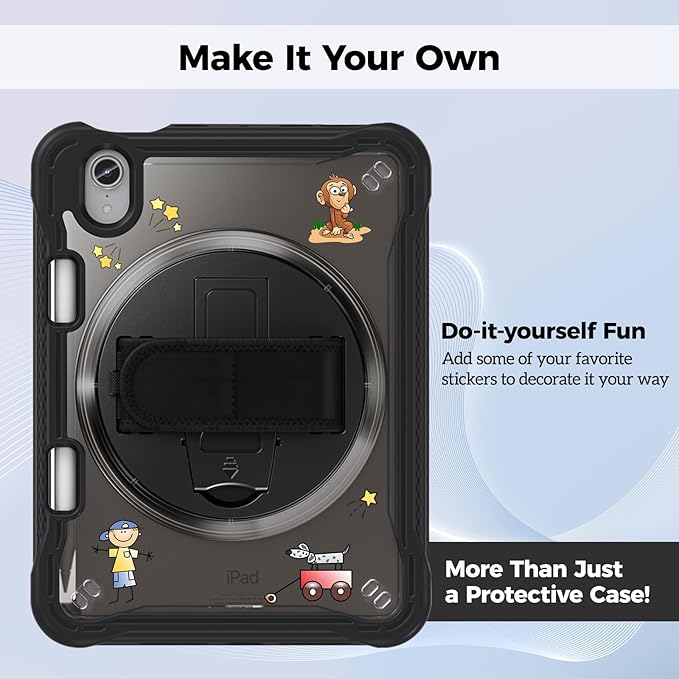 ProCase Rugged Case for iPad mini 7th(A17 Pro) 2024 / 6th Generation 8.3" 2021, Heavy Duty Shockproof Rugged Cover with Hand Strap 360 Degree Rotatable Kickstand Protective for iPad mini 8.3 -Black