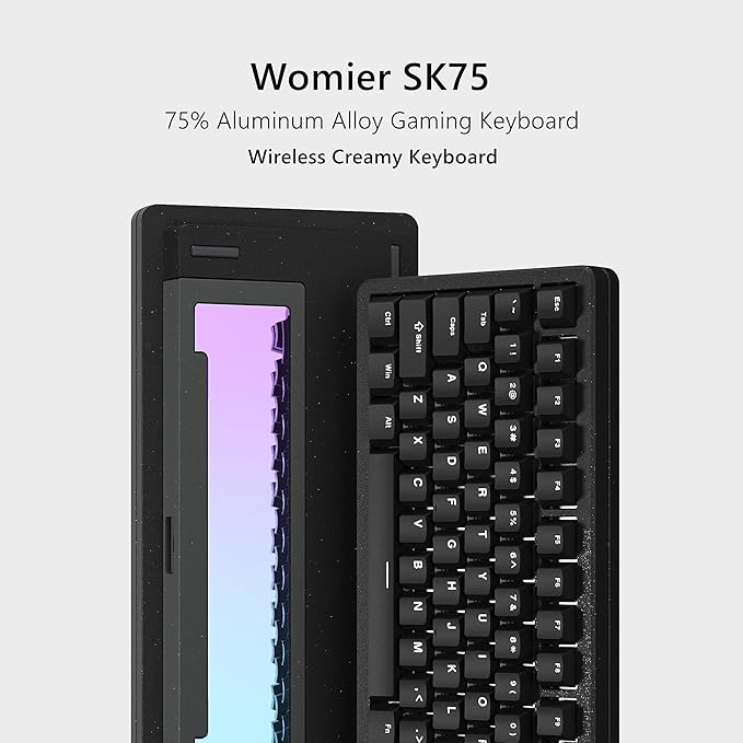 Womier SK75 75% Keyboard with Full Aluminum Wireless Mechanical Gaming Keyboard, VIA Custom Pre-lubed POM Switches RGB Creamy Gaming Key Board, 3-Modes Gasket Hot Swappable, Black