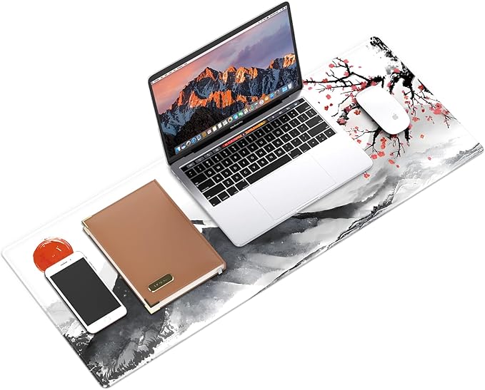 Galdas Mouse Pad for Gaming, Japanese Desk Mat,XXL XL Large Mouse Mat Long Extended Mousepad Non-Slip Rubber Mice Pads Stitched Edges Thin (31.5 x 11.8 x 0.12 Inches) Ink and Wash