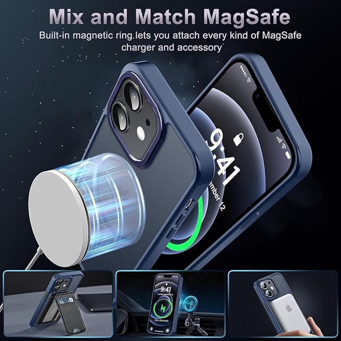 Newfuture Designed for iPhone 12 Case/iPhone 12 Pro Case with Magnetic [13 FT Military Drop Protection] [Compatible with Magsafe] Translucent Shockproof with Anti-Fingerprint Phone Case, Navy Blue