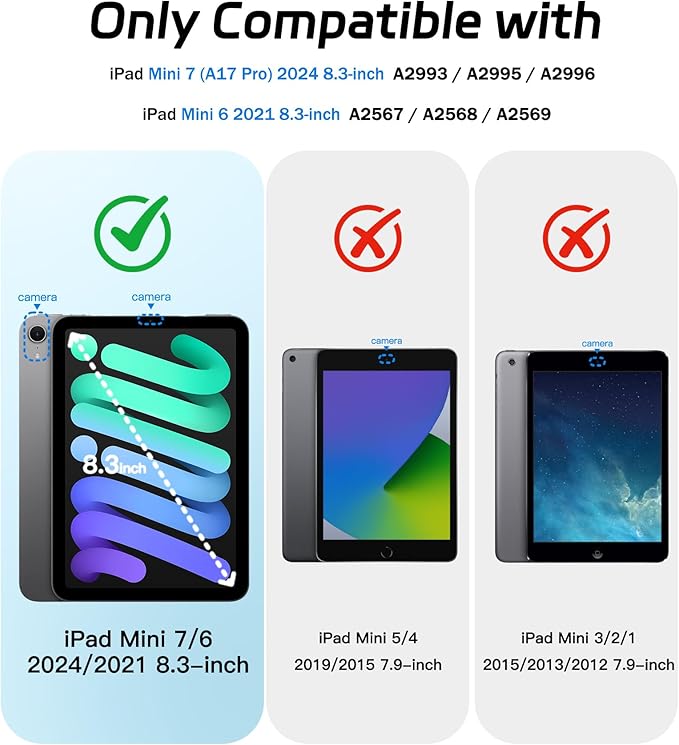BRAECNstock for Apple iPad mini 7 (A17) Pro/Mini 6 Case 2024/2021 8.3", Rugged Protective iPad mini 7th/6th Gen Case with Screen Protector, Pencil Holder, Rotating Hand Strap + Stand, Cornflower Blue