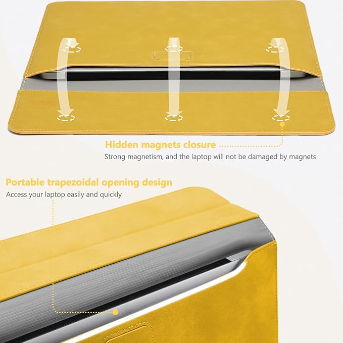 HYZUO 15 Inch Laptop Case Bag Sleeve with Stand for MacBook Air 15 M5 M4 A3241 M3 A3114 M2 A2941 2026-2023, 15" Surface Laptop 7/6/5/4/3, MacBook Pro 15 A1990 A1707 2019-2016, Olive Yellow