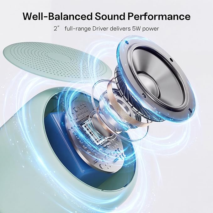 Bobtot Portable Bluetooth Speakers with Strap Easy to Carry, Wireless IPX5 Waterproof Mini Speaker with Loud Stereo Sound, 20 Hours Playtime, Rechargeable Battery, Built-in Microphone, Green