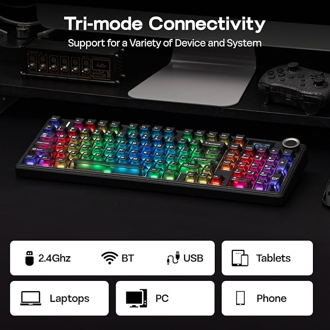 EPOMAKER Aula F99 MAX Wireless Mechanical Keyboard, Smart Screen & Knob, 8000mAh, 2.4Ghz/BT Creamy Keyboard, Pre-Lubed Switch, Hot-Swappable, RGB Backlit, Custom Software (Black)
