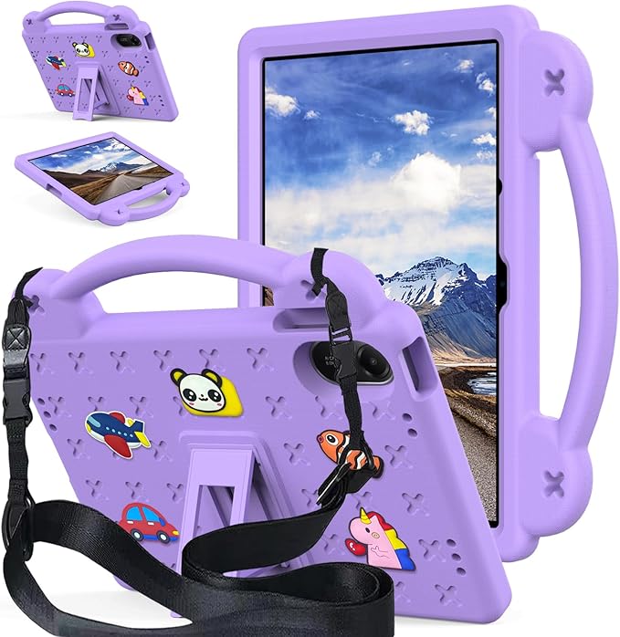 AKABEILA Compatible with Xiaomi Redmi Pad 2 2025 11 inch Tablet Case, Kids Friendly Universal Lightweight Shockproof Protective Case with Shoulder Strap & Stand Handle Light Purple