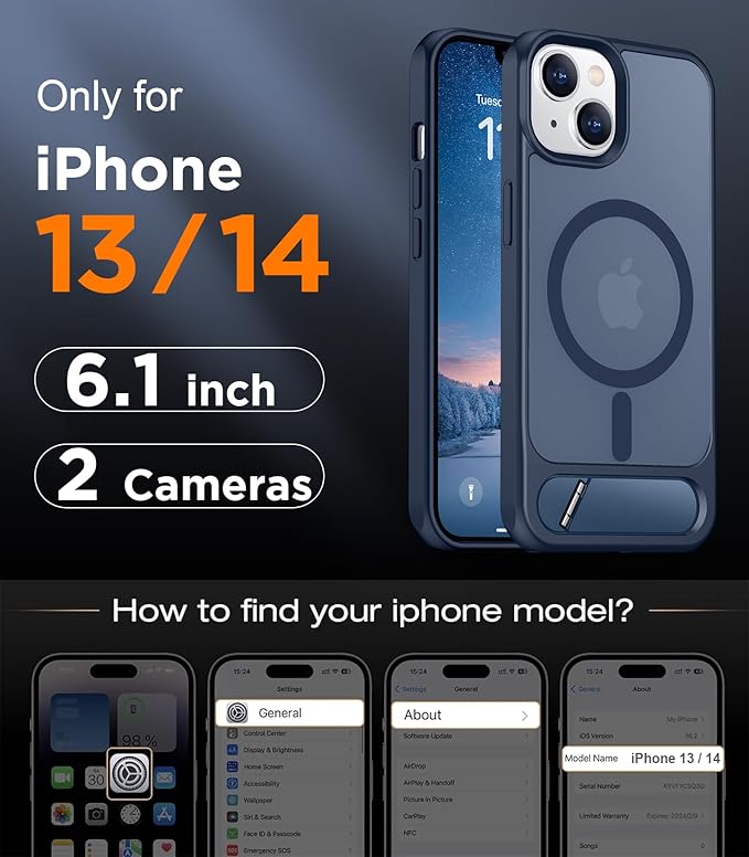 Magnetic Compatible with iPhone 14 Case/iPhone 13 Case,[Built-in Invisible Kickstand][Compatible with MagSafe][Military Grade Shockproof] Slim Translucent Matte Phone Case for iPhone 14/13 6.1"