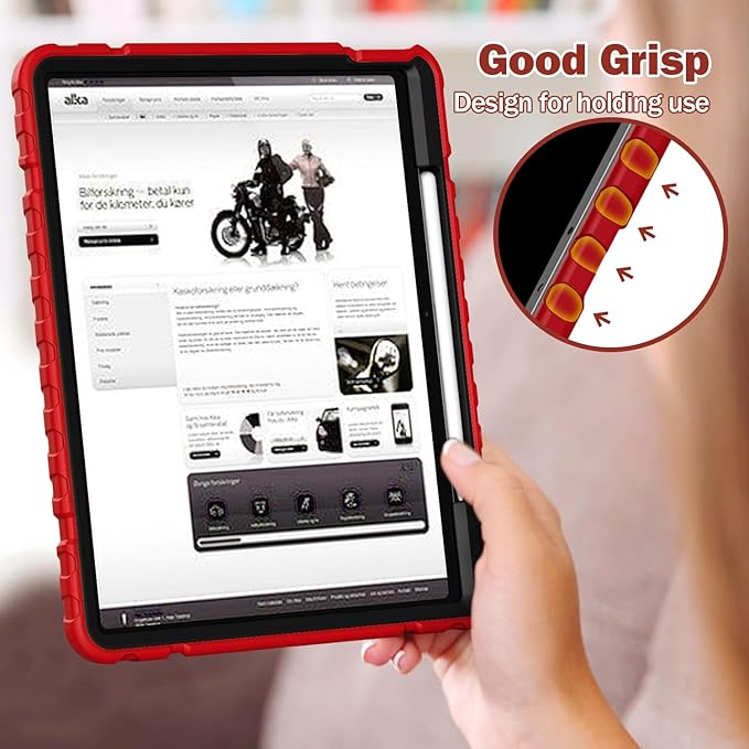 Grifobes Case for iPad Air 13-inch (M4/M3/M2) 2026/2025/2024, Heavy Duty Shockproof Rugged Protective Cover with Pencil Holder/Built-in Stand for i Pad Air 13" (Red+Black)